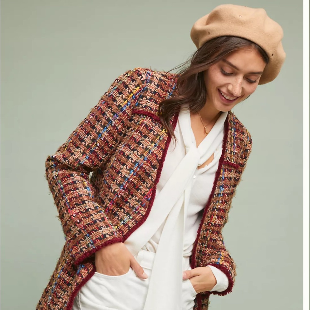 Anthropologie Harlequin Tweed Blazer Jacket Size M Multicolor Oversized